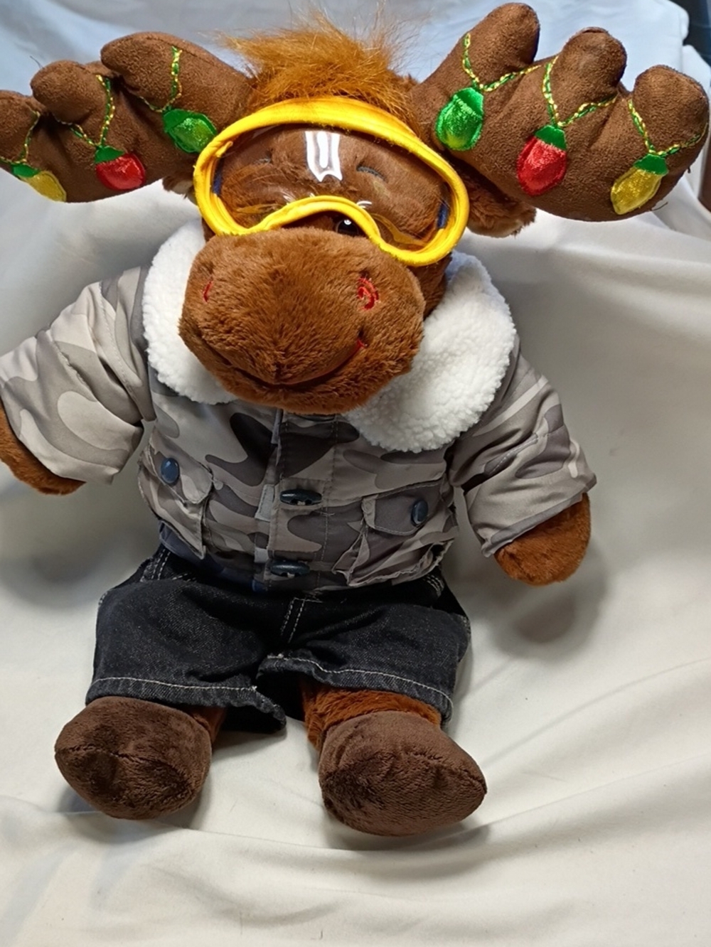Build A Bear Hal Christmas Moose Plush  Lights On Antlers Googles Jacket Pants